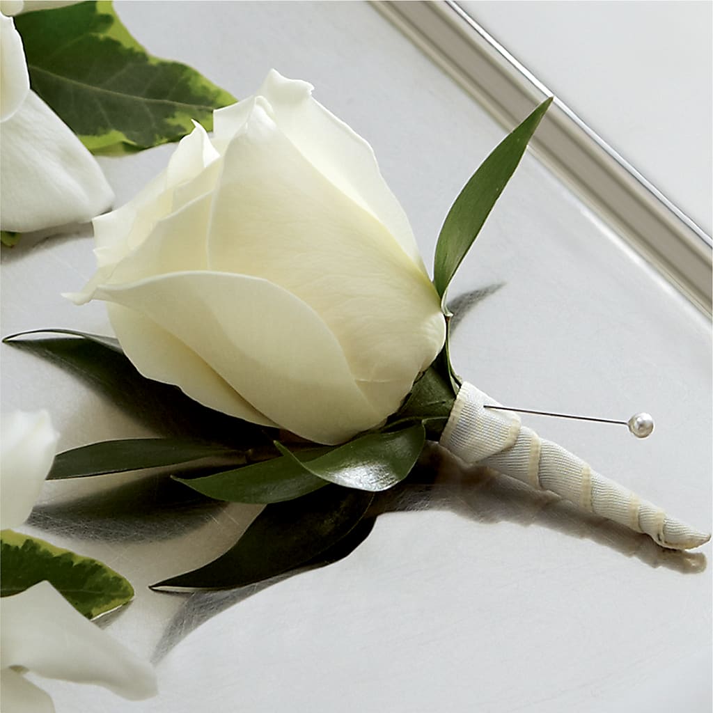 White Rose Boutonniere – The Pink Petal, Pierre SD